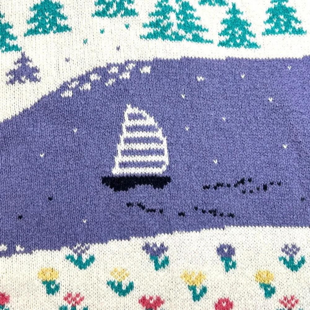 Vintage 90s Northern Reflections Pink Purple Duck Lake Nature Scene Cardigan XL